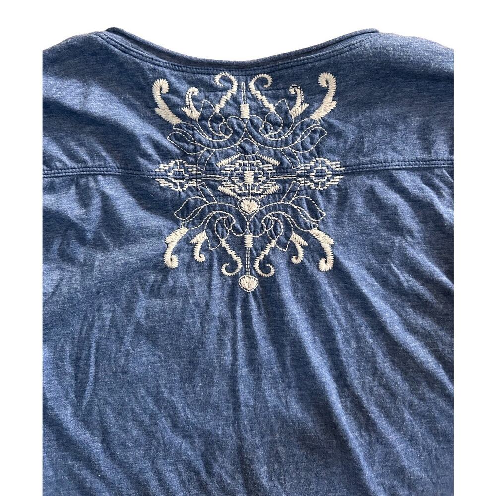 Johnny Was Los Angeles Embroidered Blue V-Neck Top 3/4 Sleeves Size S Boho - Picture 7 of 7
